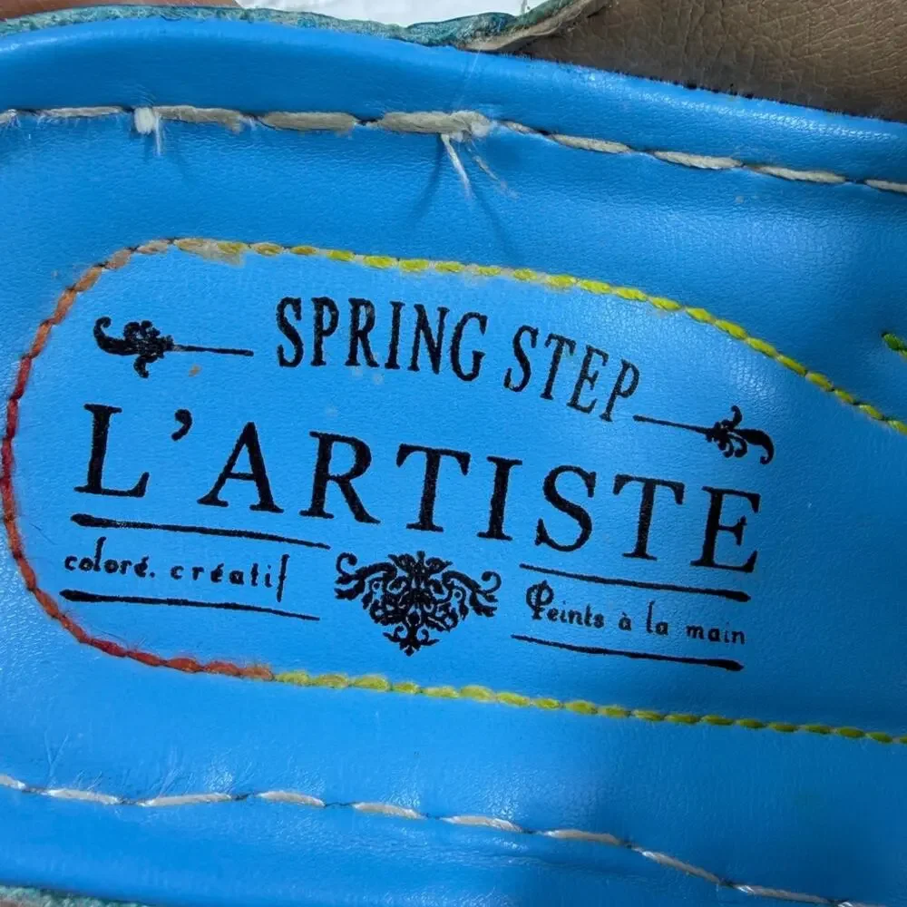 L'Artiste Women's Blue 9 Spring Step Caiman Leather Slide Comfort Sandals Shoes